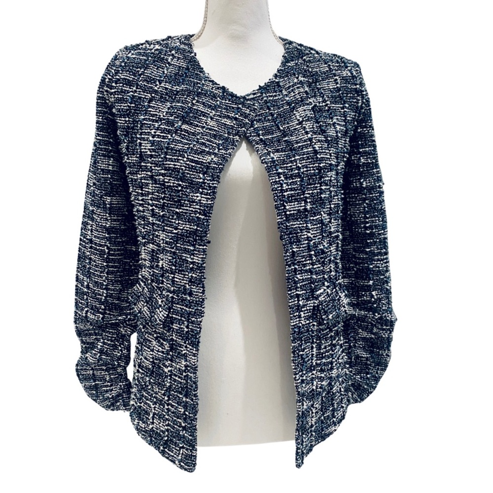 Nic & Zoe Blue & Black Metallic Tweed Blazer Jacket | Open Front (S)